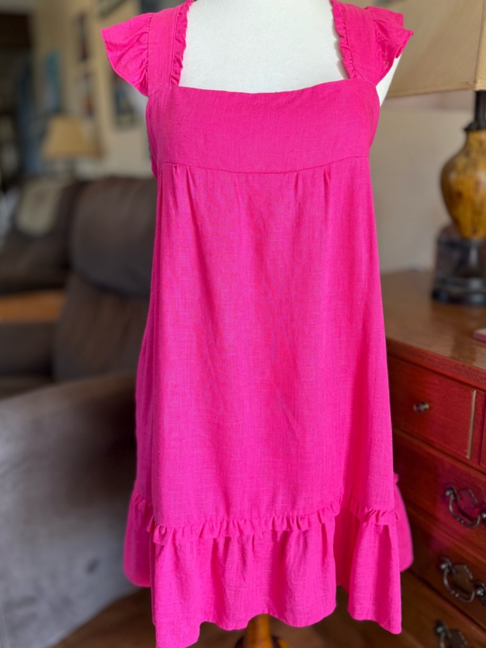 Bright Pink Ruffle Strap Mini Dress - Picture 4 of 14
